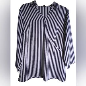 Talbots Black And White Striped Womens Top Size M Side Zip Office Casual